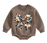 Cow Christmas Bow fleece Baby Oversized christmas Sweatshirt Romper Hippo Boutique