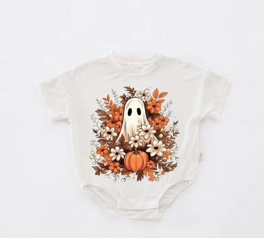 Baby Halloween t-shirt Bubble Romper - Floral ghost Hippo Boutique
