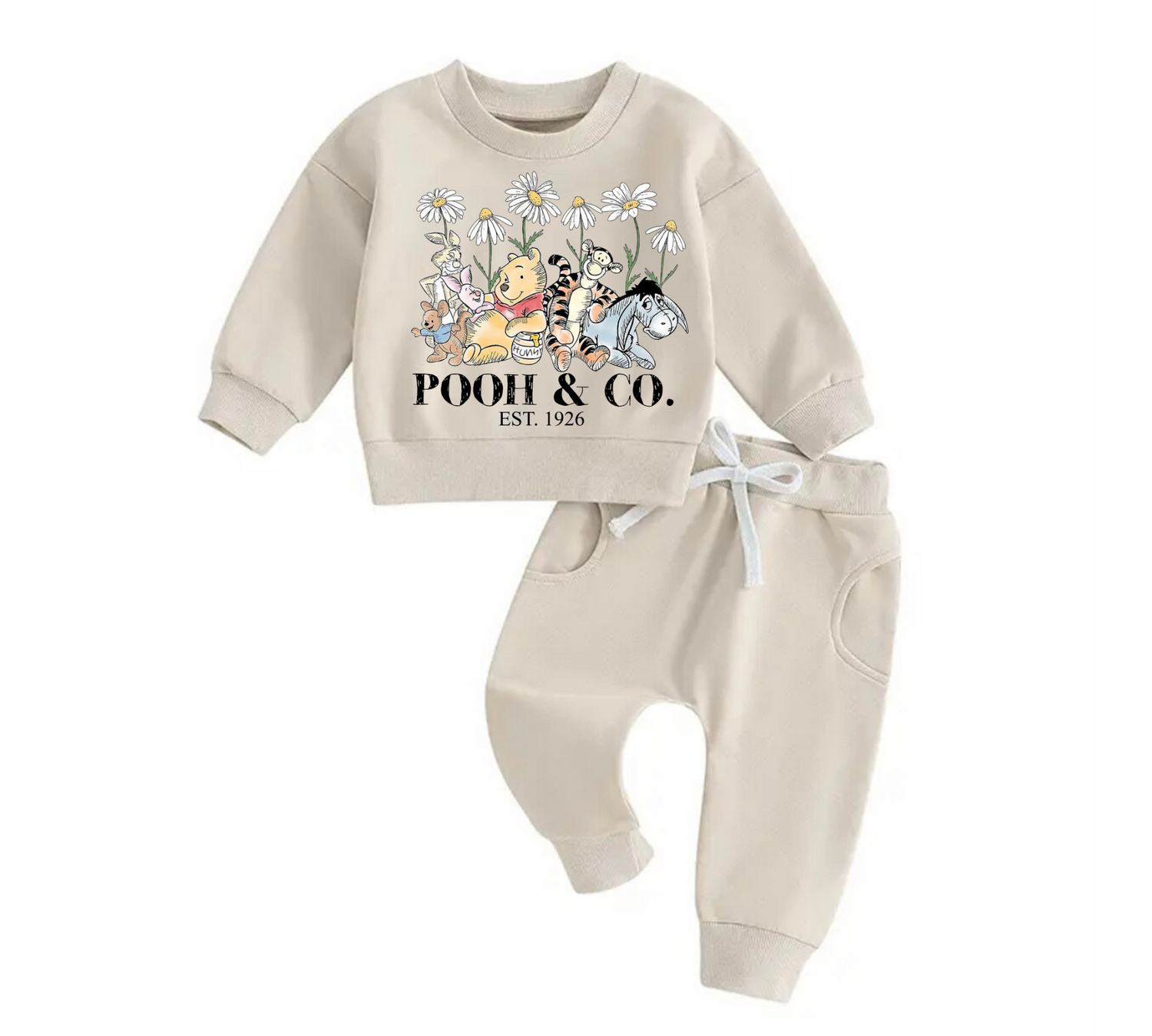 Baby and toddler pooh sweatshirt and pants outfit Hippo Boutique