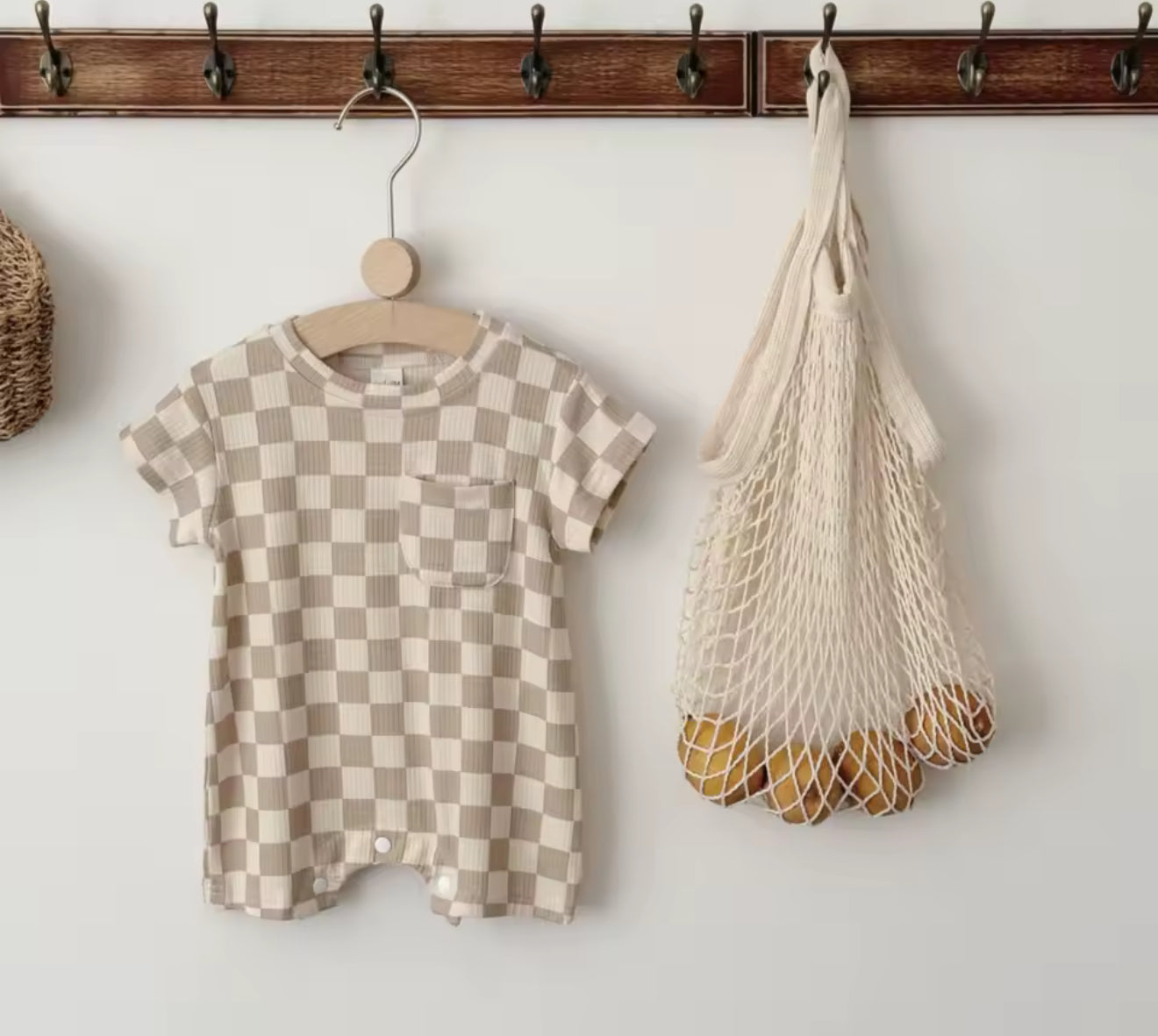 Sand Checkered Romper Hippo Boutique