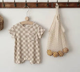 Sand Checkered Romper Hippo Boutique