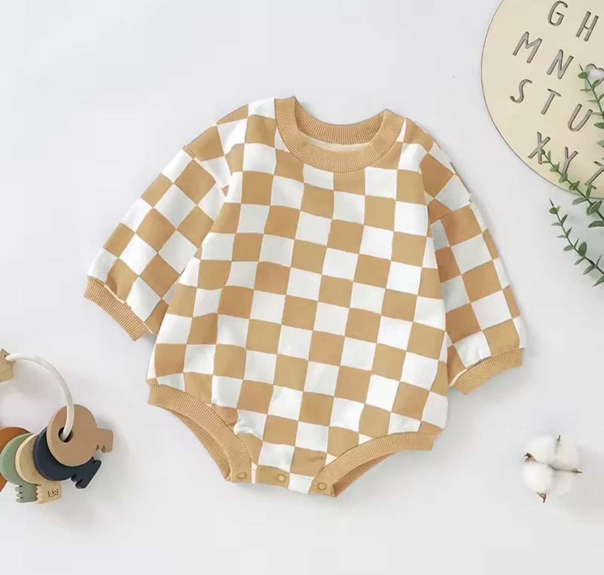 Checkered Print Sweatshirt Romper Hippo Boutique