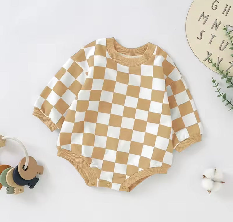 Checkered Print Sweatshirt Romper Hippo Boutique
