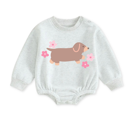 Soft warm fleece oversized Romper - Dashchund Floral Hippo Boutique