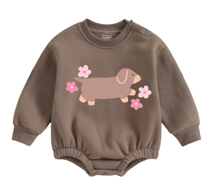 Soft warm fleece oversized Romper - Dashchund Floral Hippo Boutique