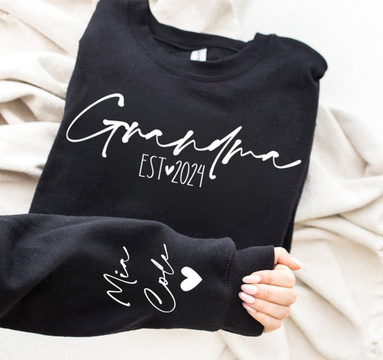 Custom Grandma Sweatshirt with children’s name on sleeve