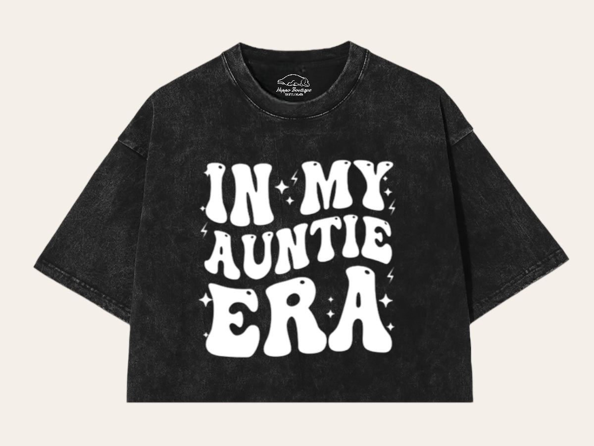 In My Auntie Era Stone Washed 100% Cotton Oversized Cropped T-Shirts Hippo Boutique