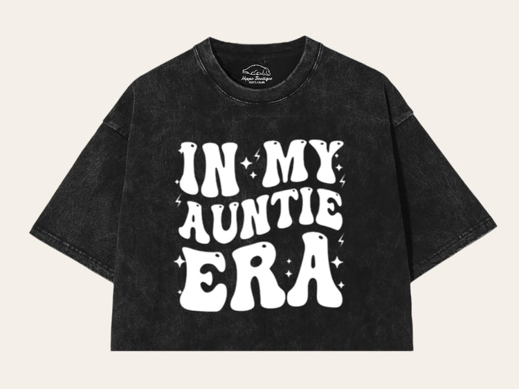 In My Auntie Era Stone Washed 100% Cotton Oversized Cropped T-Shirts Hippo Boutique