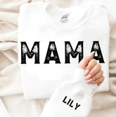 Custom Mama Sweatshirt with children’s name on sleeve - Distressed Hippo Boutique