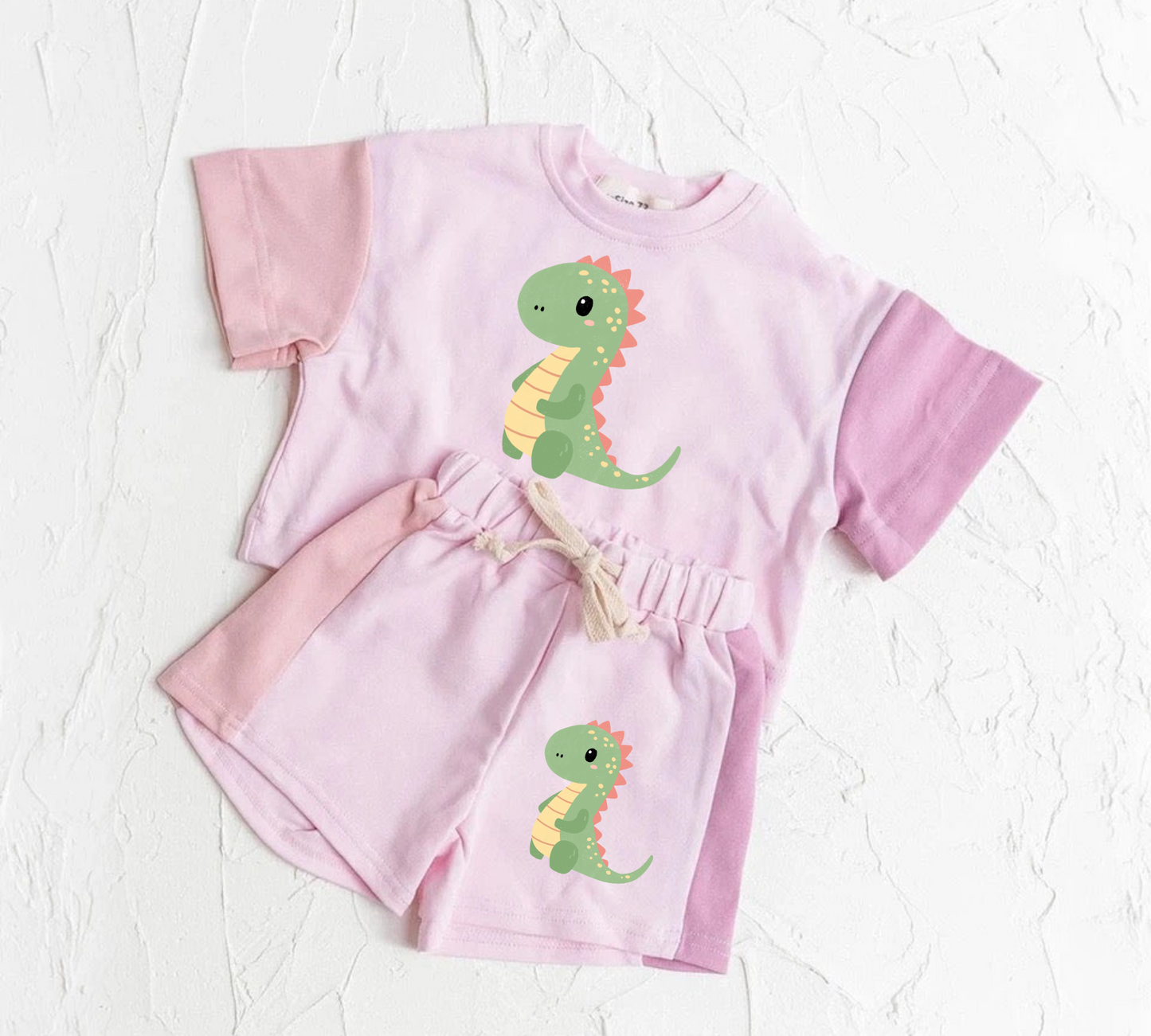 Dino Baby and Kids cotton color block t-shirt & shorts outfit Hippo Boutique
