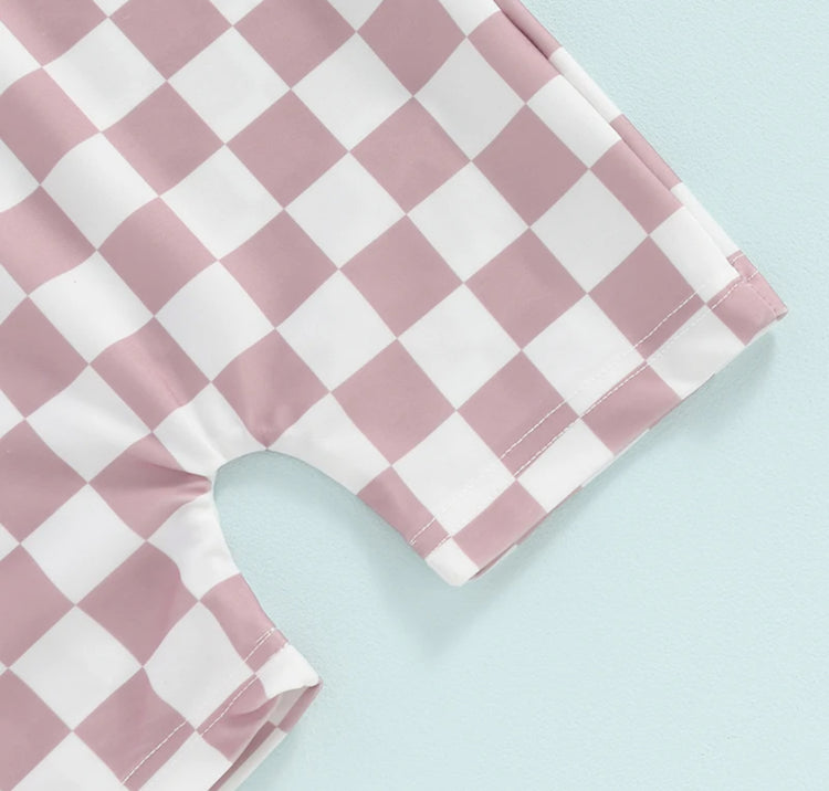 Checkered Zip Up Swimsuit Hippo Boutique