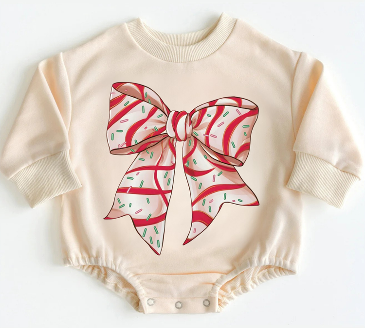 Christmas Candy Bow Baby Sweatshirt Bubble Romper Hippo Boutique