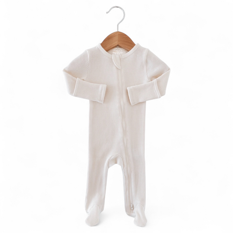 Organic Newborn Waffle Baby Footie Bodysuit with hat Hippo Boutique