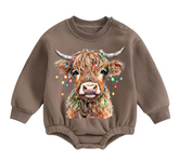 Christmas Highland Cow fleece Baby Oversized christmas Sweatshirt Romper Hippo Boutique