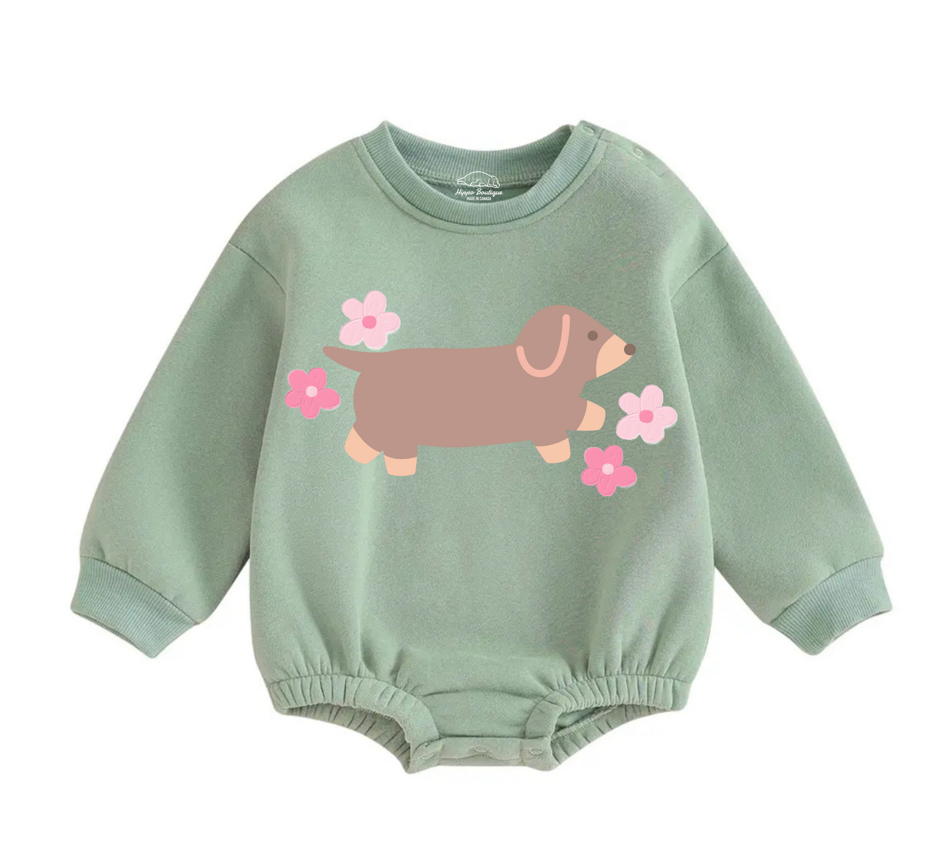 Soft warm fleece oversized Romper - Dashchund Floral Hippo Boutique