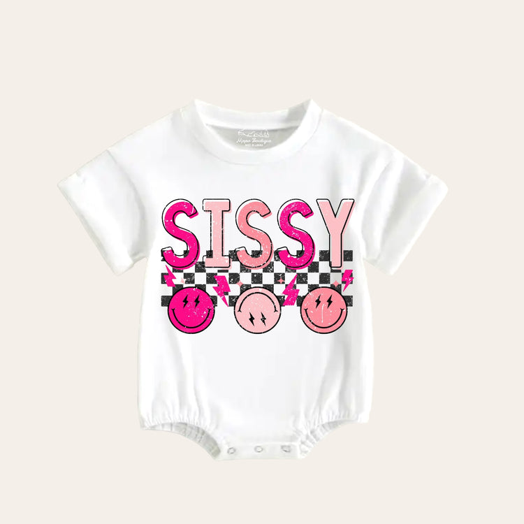 Retro Sissy Smile Baby Girl t-shirt Bubble Romper Hippo Boutique