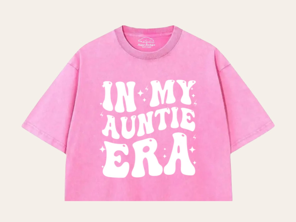 In My Auntie Era Stone Washed 100% Cotton Oversized Cropped T-Shirts Hippo Boutique