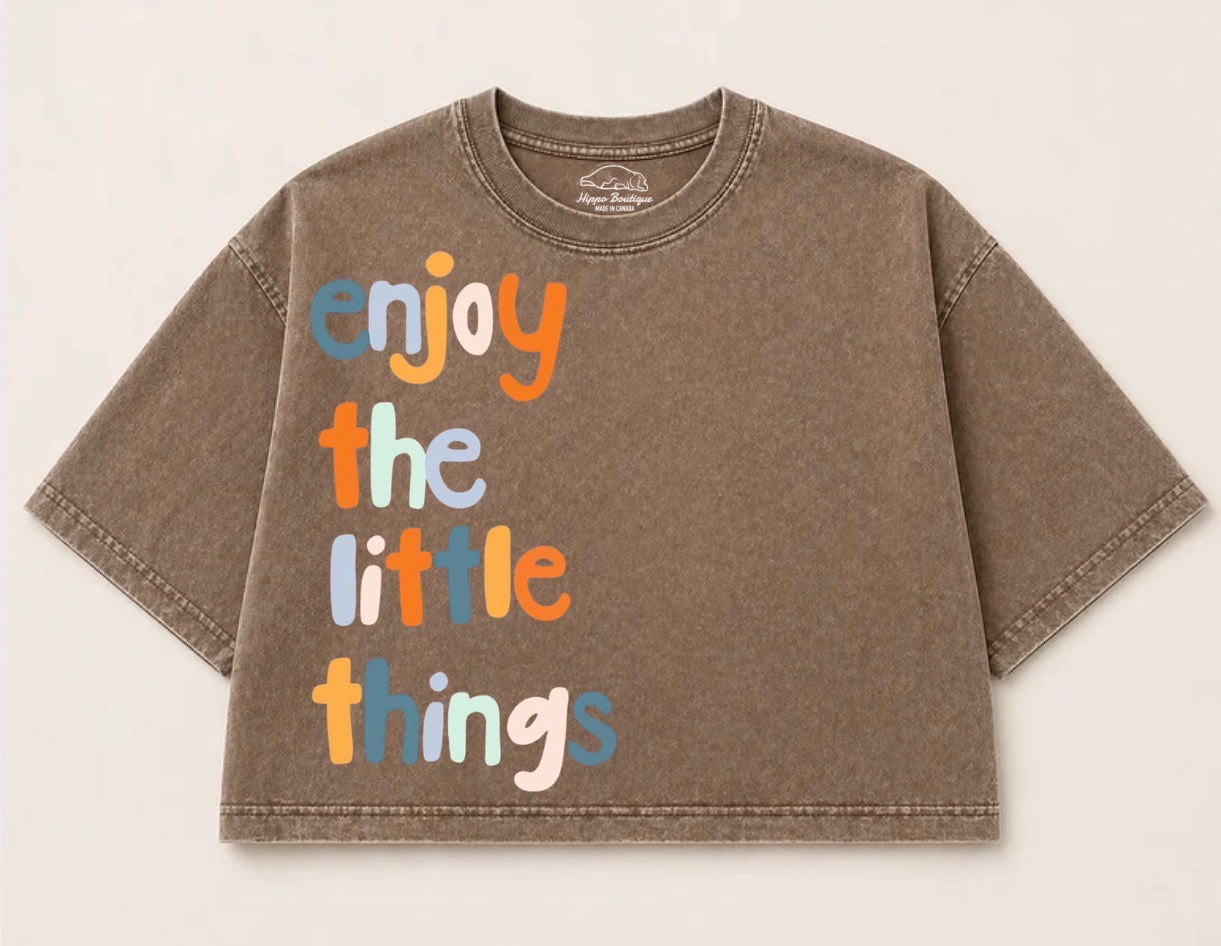 Oversized Washed Cropped T-Shirts - Enjoy the little things Hippo Boutique