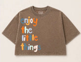 Oversized Washed Cropped T-Shirts - Enjoy the little things Hippo Boutique