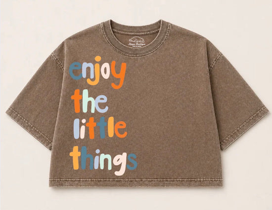 Oversized Washed Cropped T-Shirts - Enjoy the little things Hippo Boutique