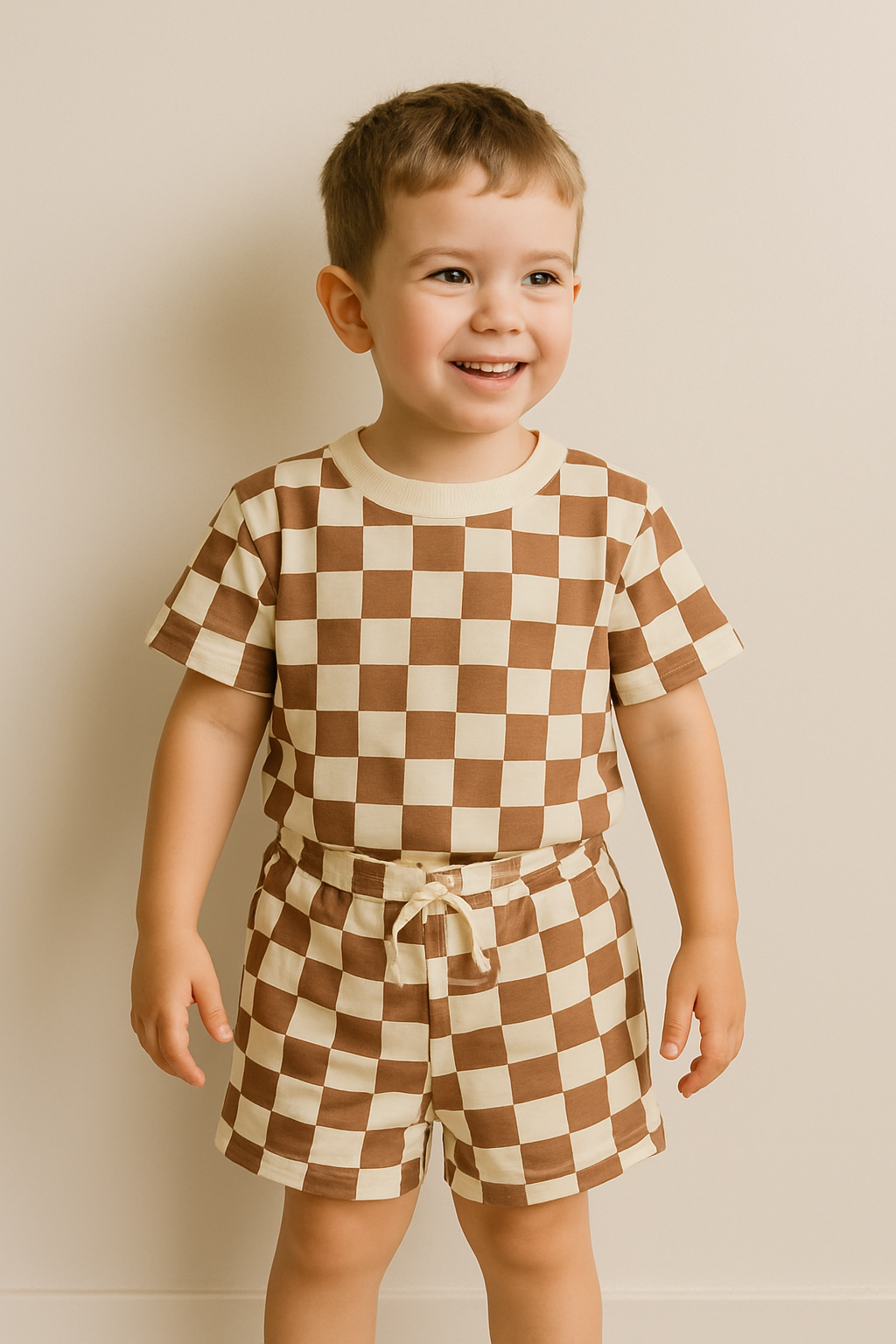 Lighting & Brown Checkered T-Shirt & Shorts outfit Hippo Boutique