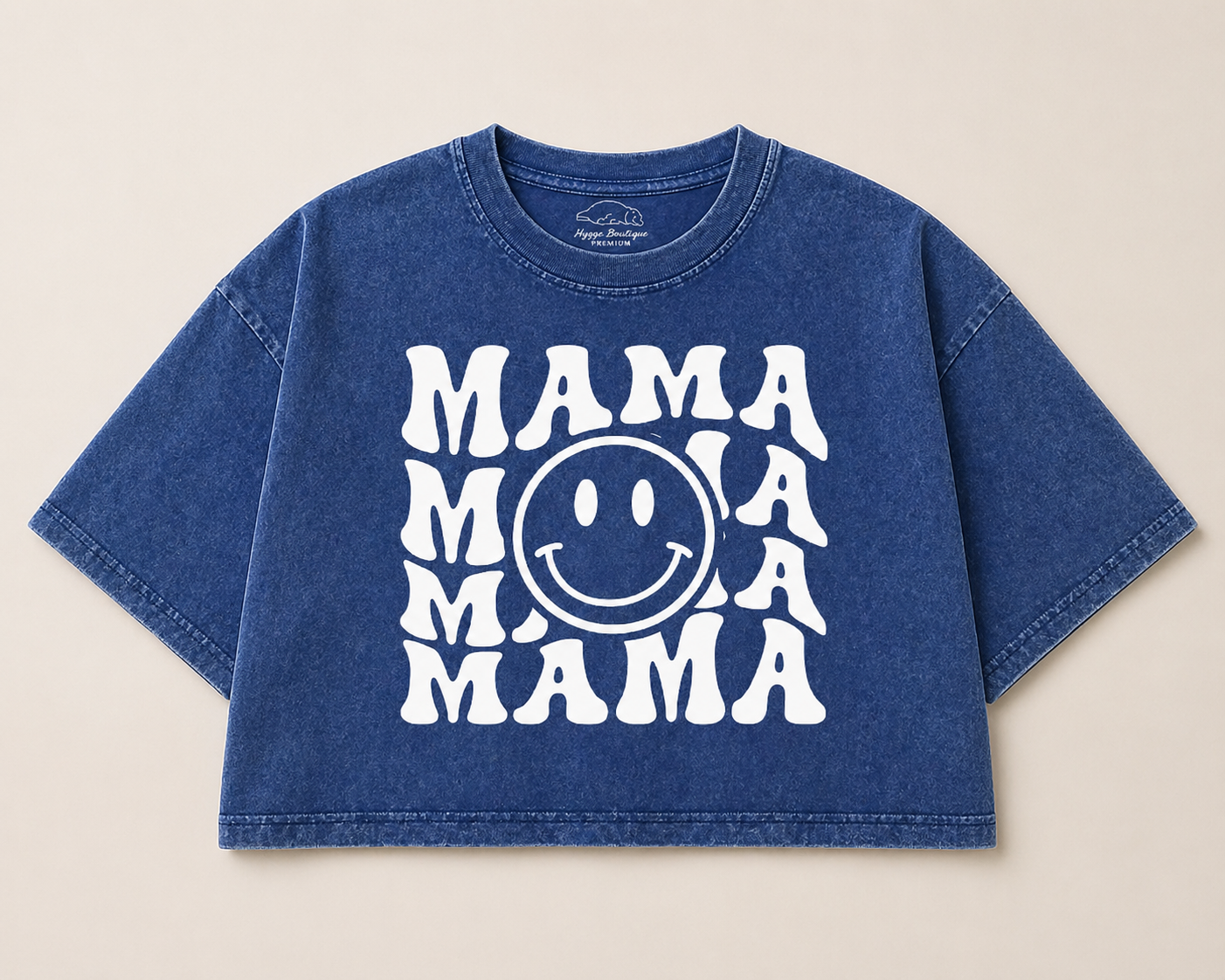 Retro Mama Smile Acid Washed 100% Cotton Oversized Cropped T-Shirts Hippo Boutique