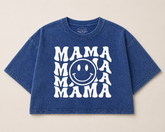 Retro Mama Smile Acid Washed 100% Cotton Oversized Cropped T-Shirts Hippo Boutique