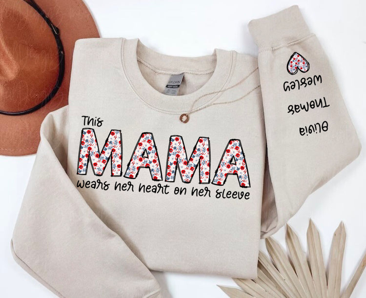 Custom Floral Mama Sweatshirt with children’s name on sleeve Hippo Boutique