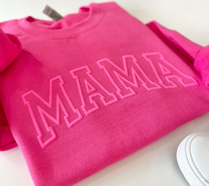 Custom Mama Puff Sweatshirt with children’s name on sleeve Hippo Boutique