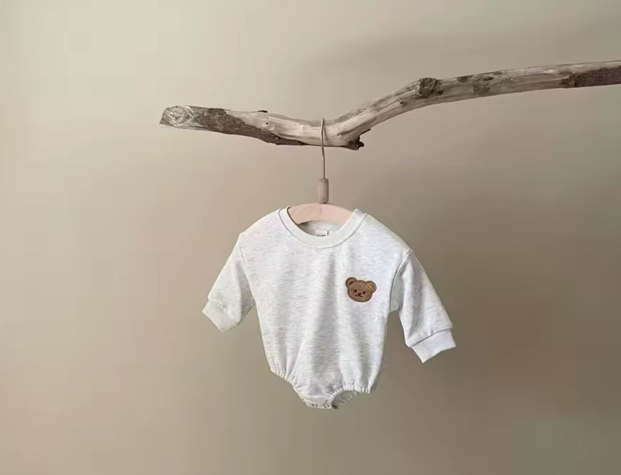 Teddy Bear Sweatshirt Romper Bodysuit Hippo Boutique
