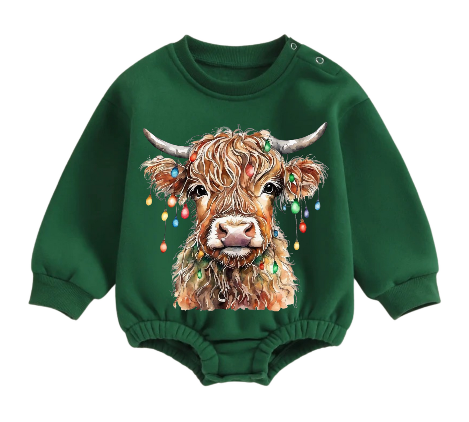 Christmas Highland Cow fleece Baby Oversized christmas Sweatshirt Romper Hippo Boutique