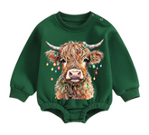 Christmas Highland Cow fleece Baby Oversized christmas Sweatshirt Romper Hippo Boutique