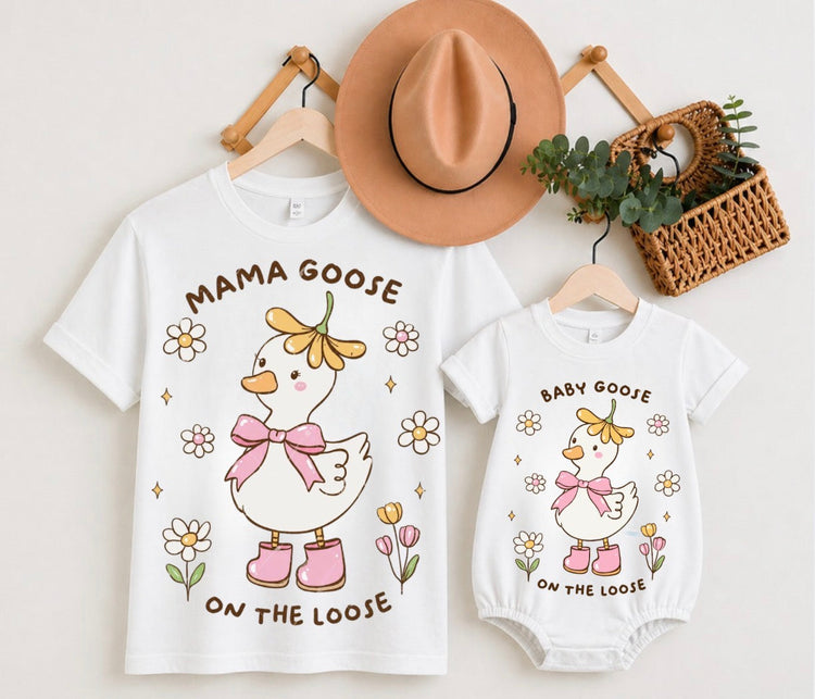 Mama & Mini Matching T-Shirts & Romper - Goose on the loose Hippo Boutique