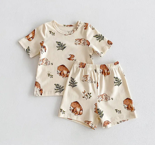 Toddler Forest Animals shorts and t-shirt outfit Hippo Boutique