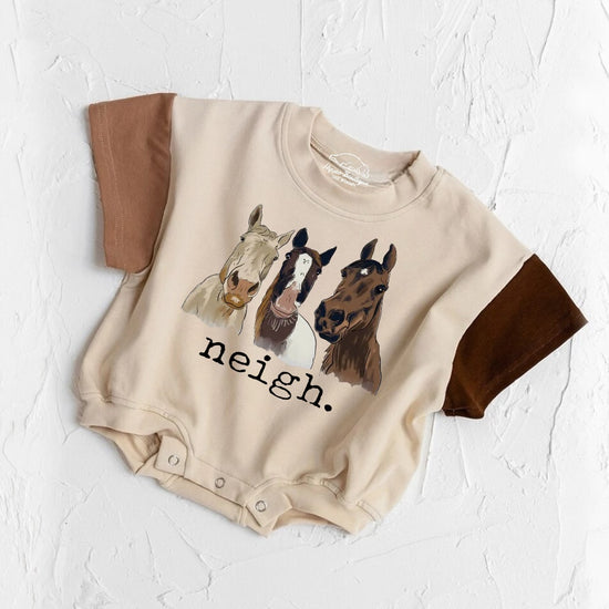 Neigh Horses baby Color Block T-Shirt Bubble Romper Hippo Boutique