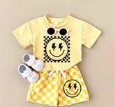 Retro Checkered Smile T-Shirt & Shorts Set Hippo Boutique