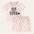 Big Sister Baby and Toddler Checkered t-shirt & shorts outfit Hippo Boutique