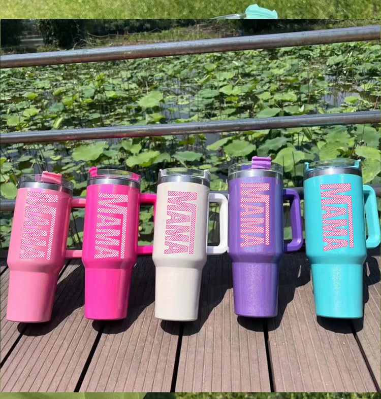 Racing Mama 40oz Insulated Tumbler with Handle and straw Hippo boutique