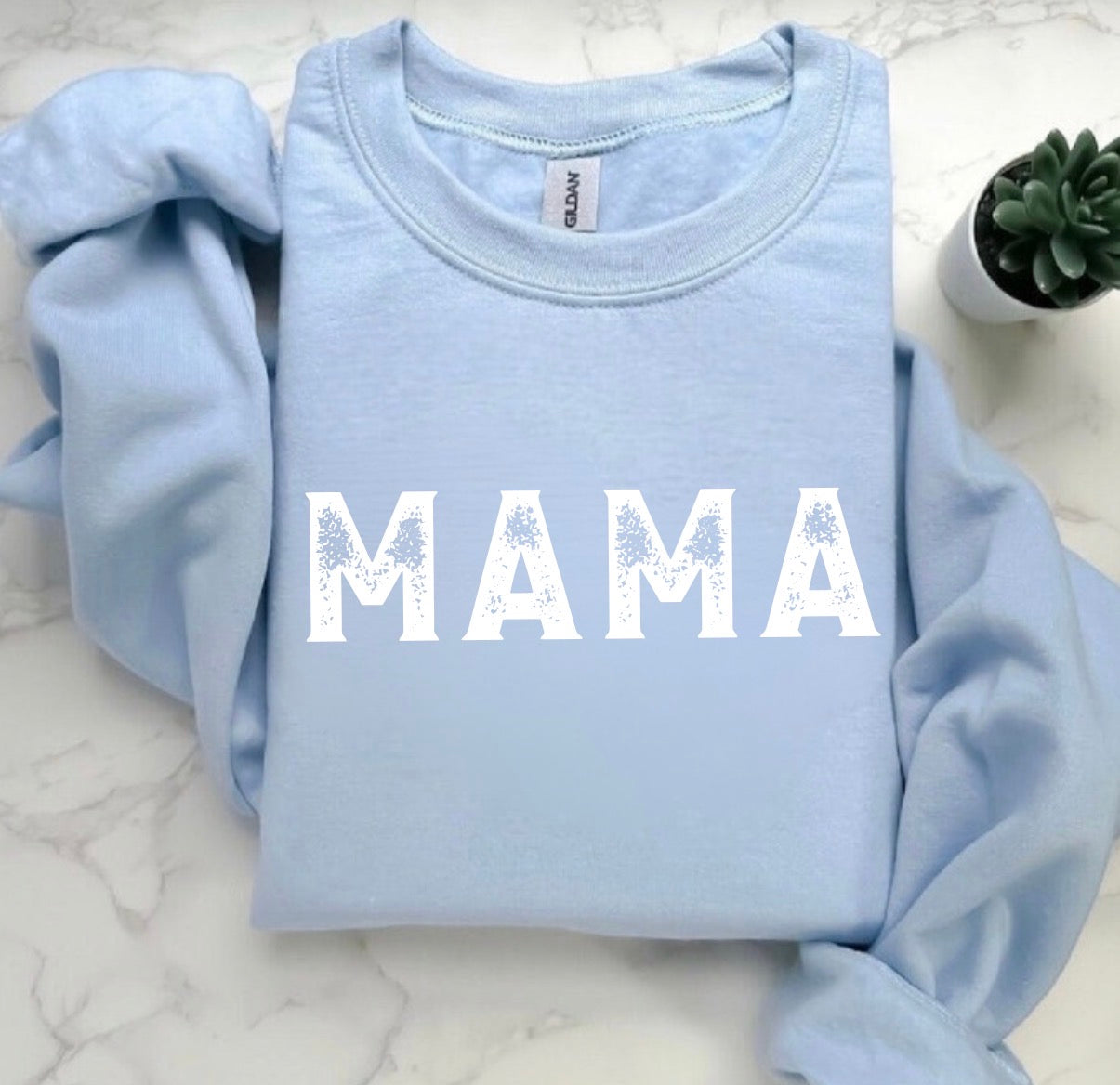 Custom Mama Sweatshirt with children’s name on sleeve - Distressed Hippo Boutique