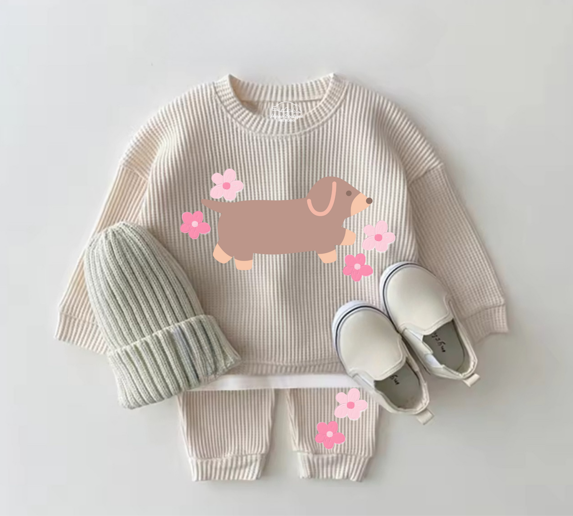 Baby Waffle Knit Jogger Outfit - Floral Dachshund Hippo Boutique