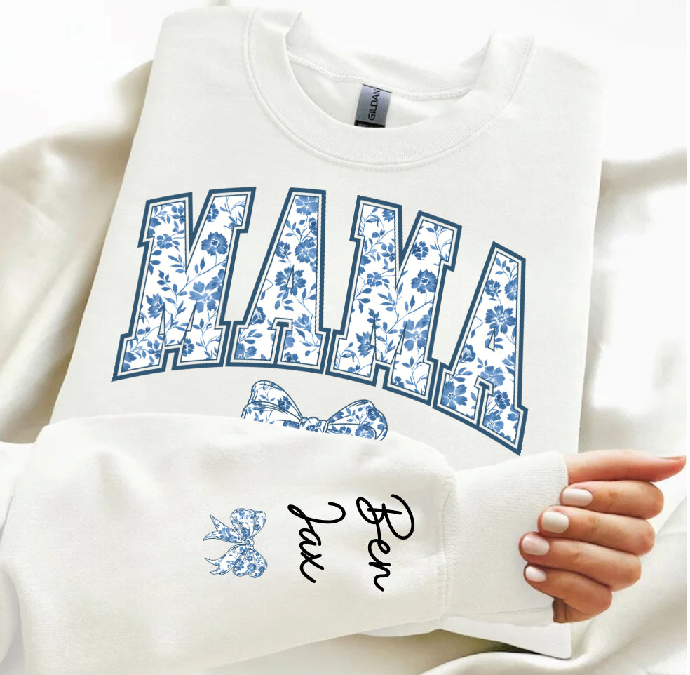 Custom Mama Floral Sweatshirt with children’s name on sleeve Hippo Boutique