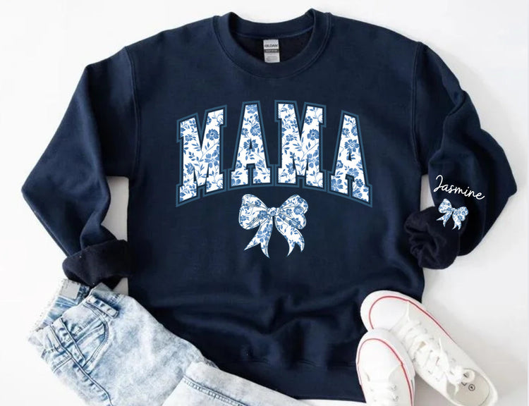 Custom Mama Floral Sweatshirt with children’s name on sleeve Hippo Boutique