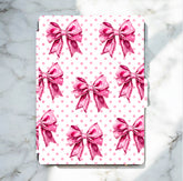 Handmade organic Kindle case with pink coquette bows on white background, comfortable Canadian design. - Kindle Case - Pink Coquette
