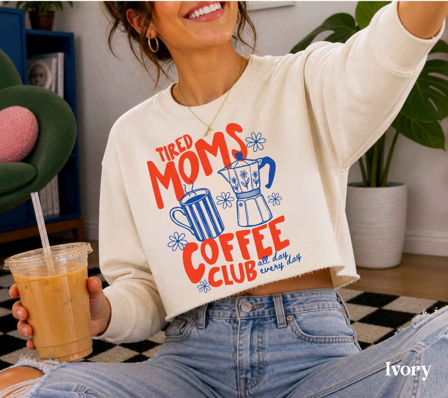Cropped Sweatshirt - Tired Moms Coffee club Hippo Boutique