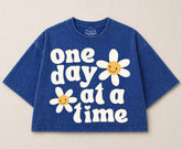 Oversized Washed Cropped T-Shirts - One Day at a time Hippo Boutique