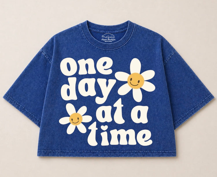 Oversized Washed Cropped T-Shirts - One Day at a time Hippo Boutique