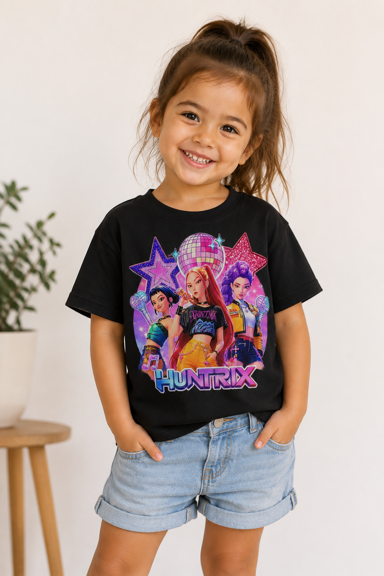 Girls KPop Demon Hunters HUNTR/X Graphic T-Shirt – Purple Kids Tee Hippo Boutique