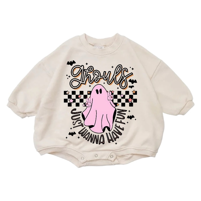 Ghouls Just Wanna Have Fun Cotton Baby Halloween Sweatshirt Romper Hippo Boutique