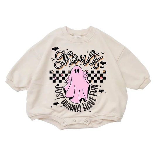 Ghouls Just Wanna Have Fun Cotton Baby Halloween Sweatshirt Romper Hippo Boutique