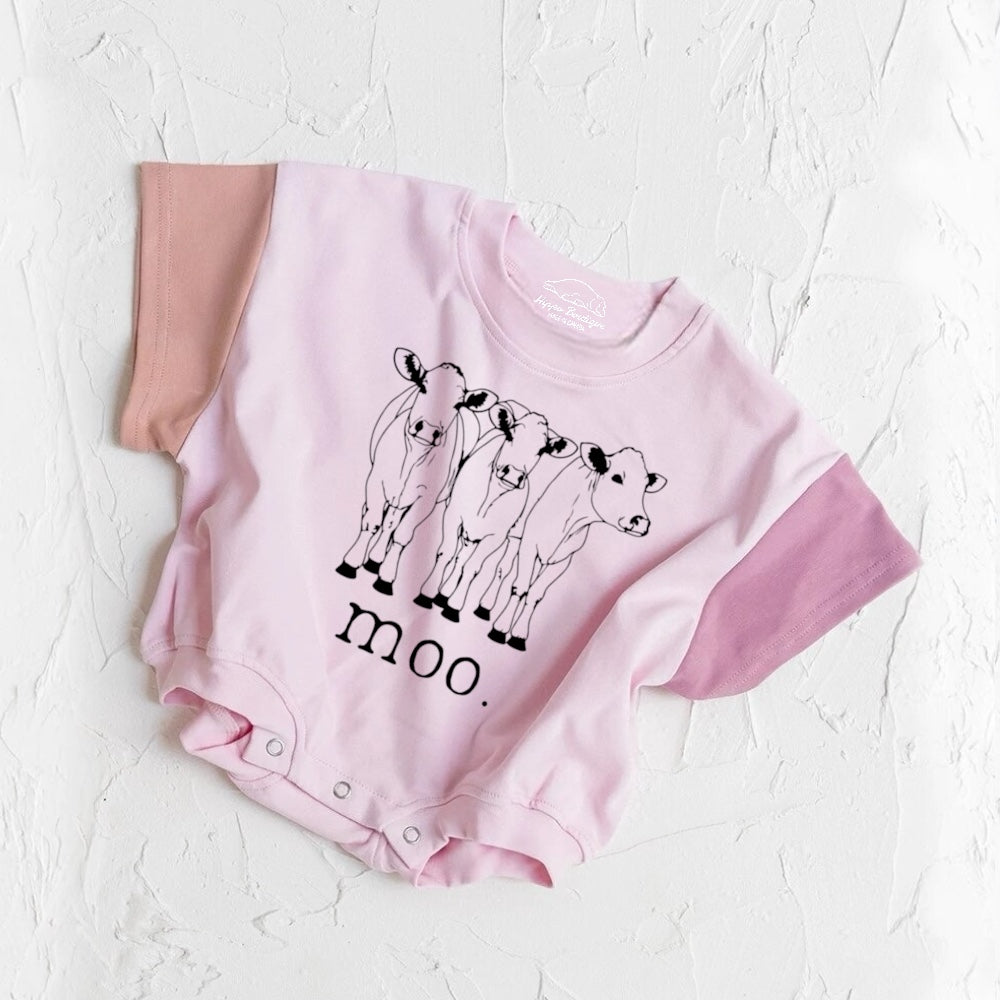 Cow Moo baby Color Block T-Shirt Bubble Romper Hippo Boutique